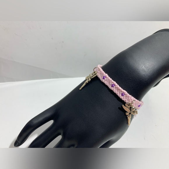 Hand crafted beaded with silver fairy charms macrame bracelet - Picture 2 of 6